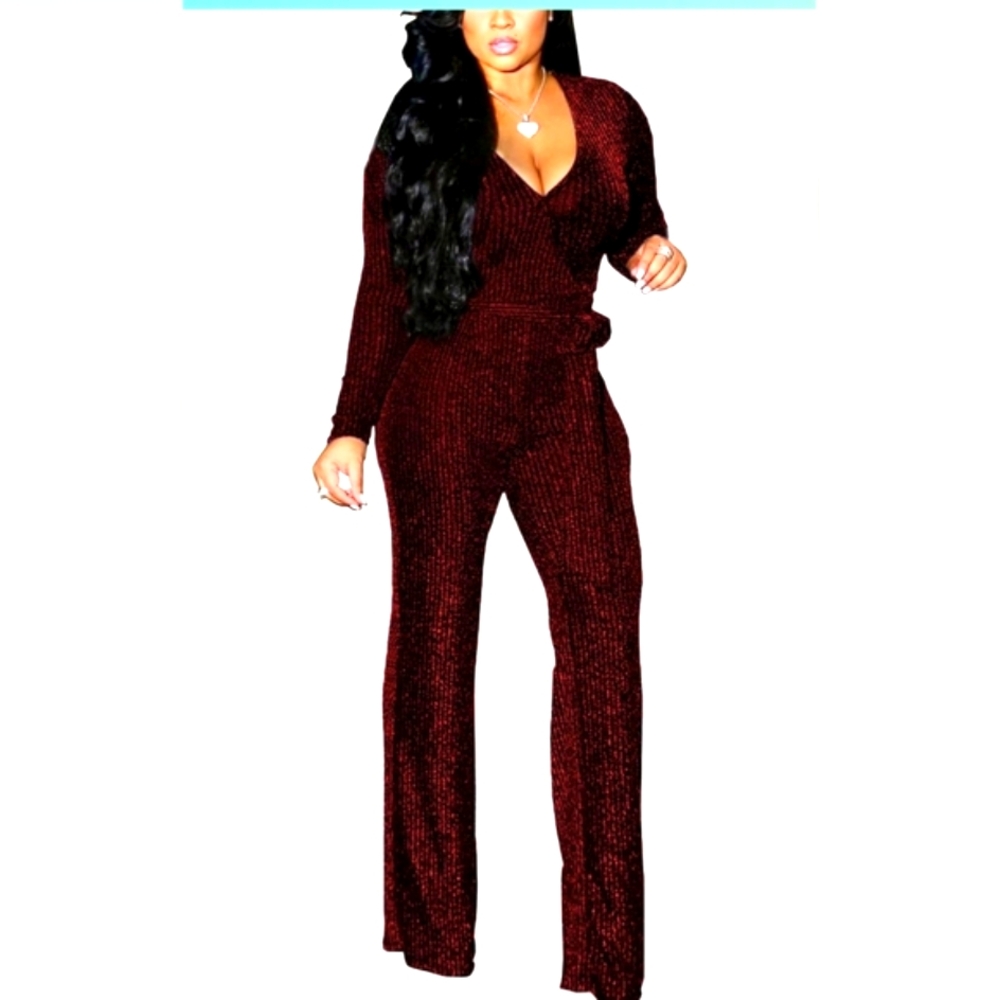 Red & Black Sparkly Elegant Black Jumpsuit